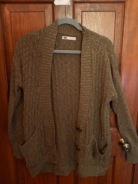 SO Olive Green Long Knit Cardigan